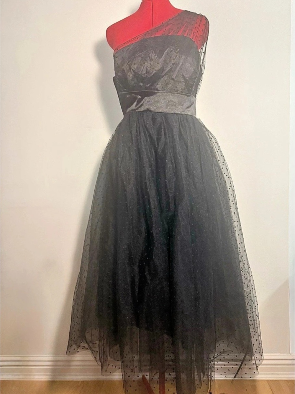 One-Shoulder Retro Tulle Maxi Dress in Black Like New - Worn Once
